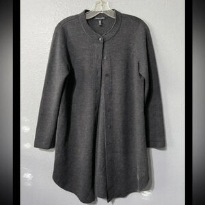 Eileen Fisher Merino Wool Button Front Cardigan Charcoal Gray Open Longsleeve XS